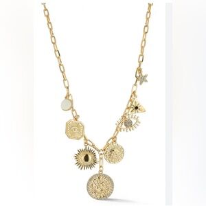 Anthropologie Celestial Star Evil Eye Multi Charm Gold Tone Adjustable Necklace